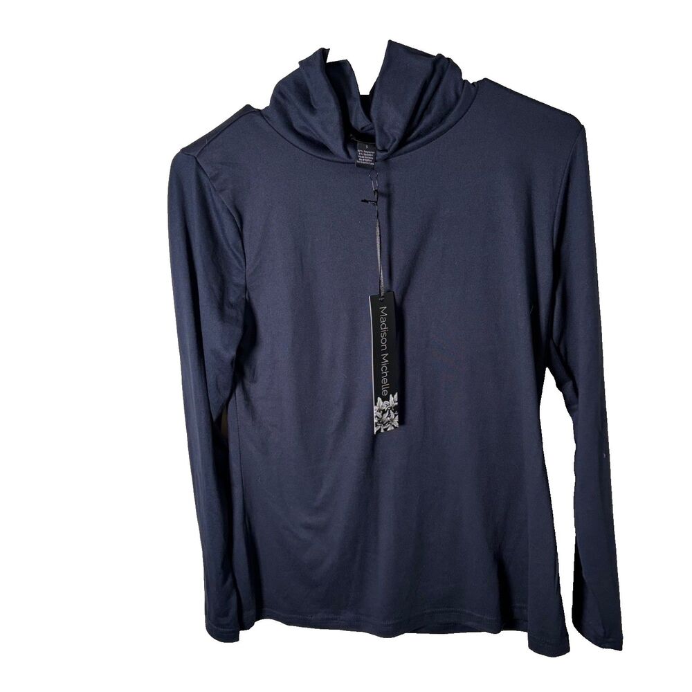 Madison Michelle T-Shirt Women's Small Navy Turtleneck Long Sleeve Top Casual
